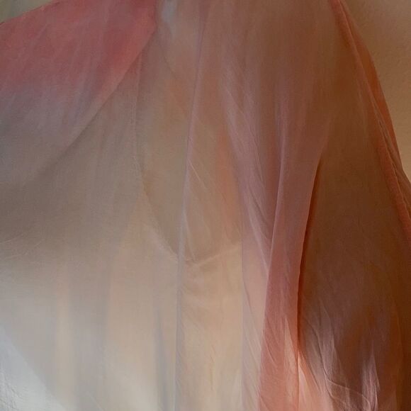 Vintage sheer Blouse Peach Fuzz Blue silk two piece layered Ombré Top size Small - Picture 16 of 16